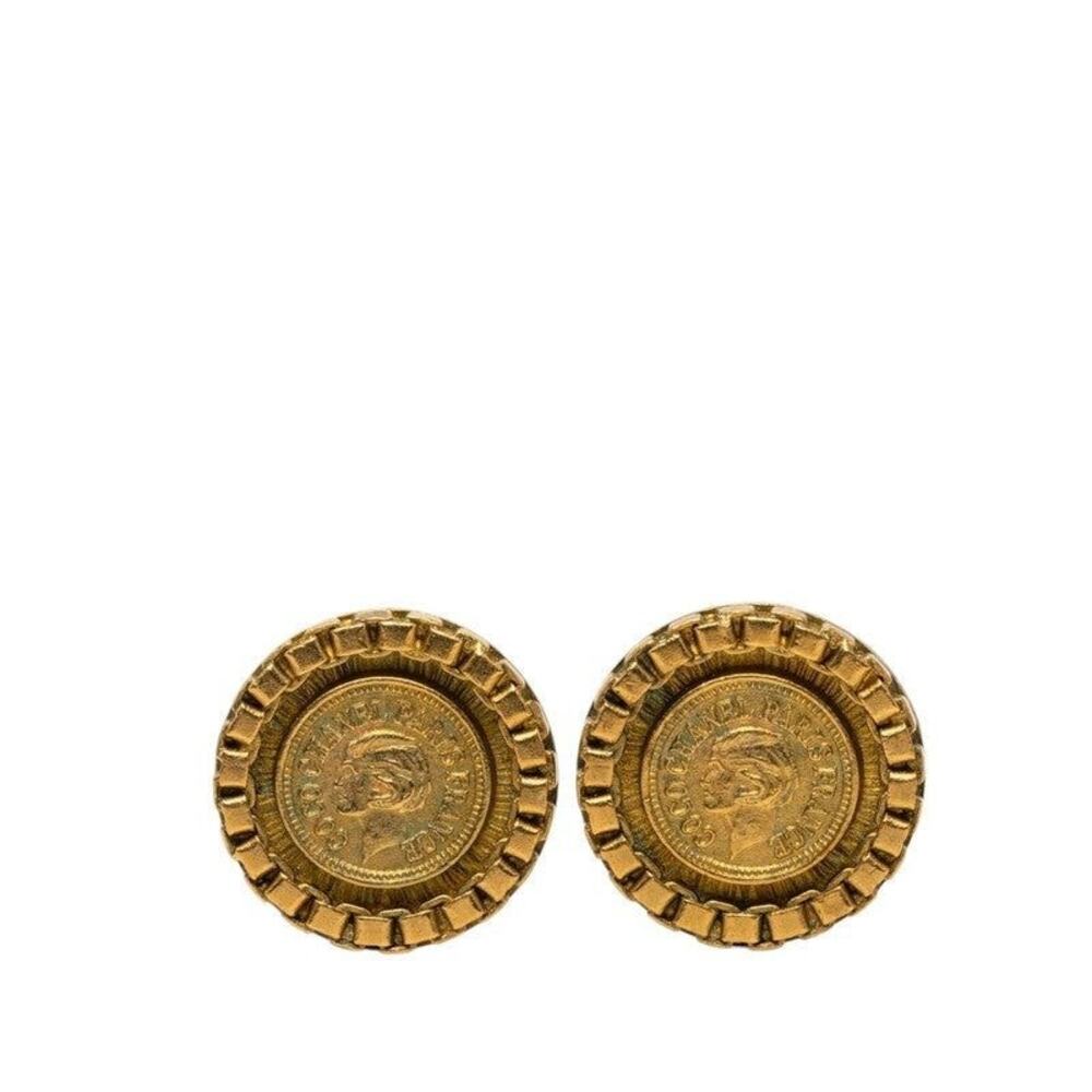 Chanel Vintage Round Earrings 95P Gold Plated
